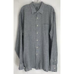 J Crew Irish Linen Shirt Mens Size XL Gray White Plaid Gingham Button Down
